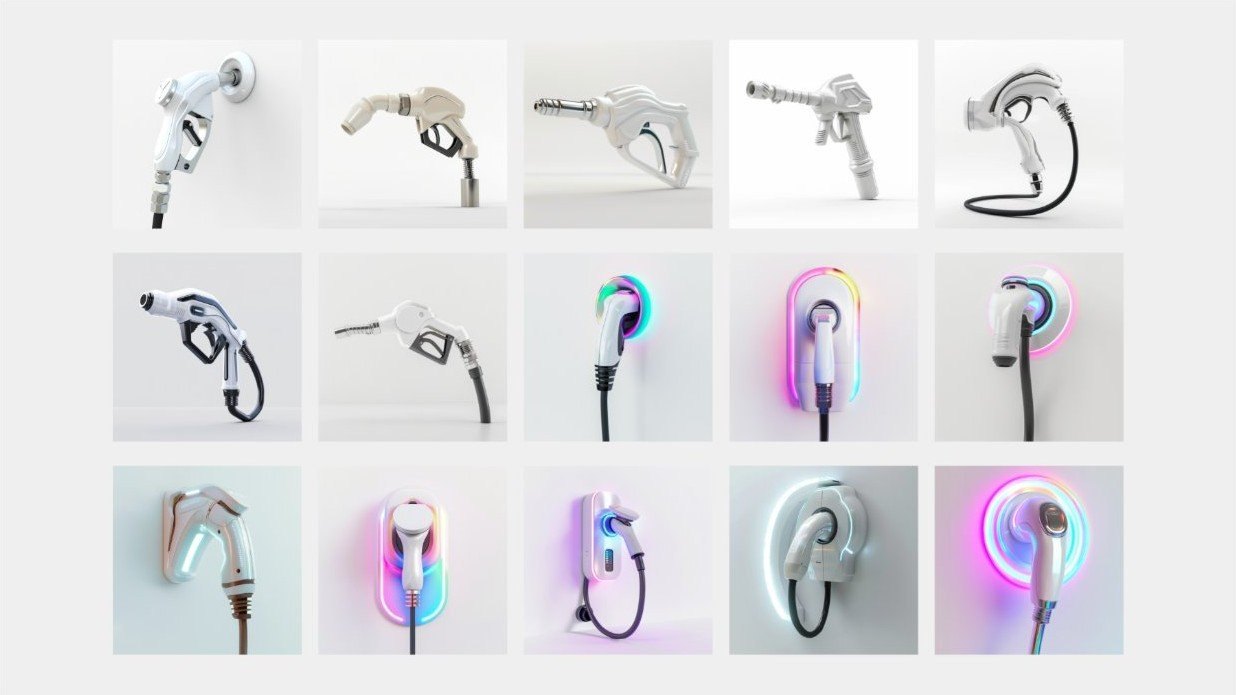 Grid of generative AI fuel nozzle explorations