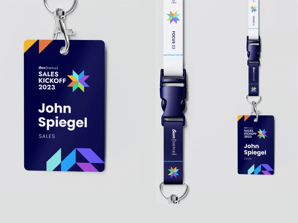 Sales Kickoff 2023 event badges and lanyards