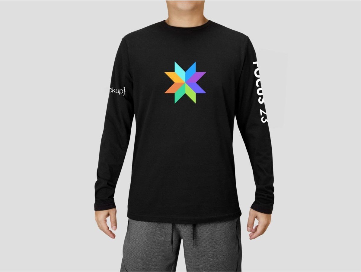 Black long-sleeve shirt with the FOCUS 23 star and sleeve print
