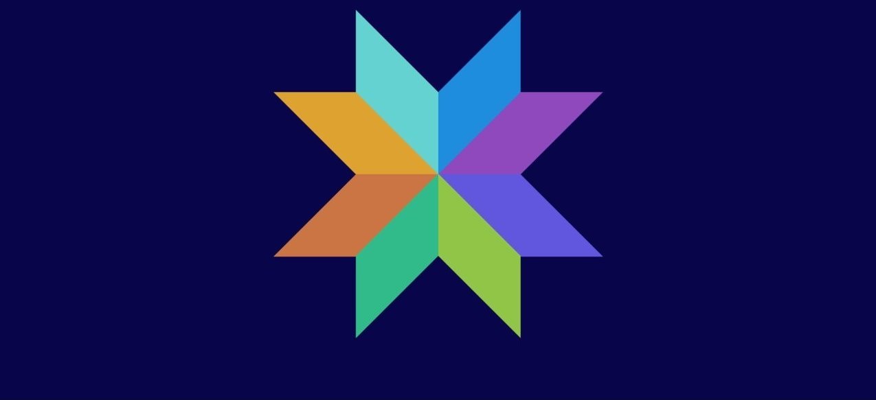 Multicolor eight-point FOCUS star on deep navy