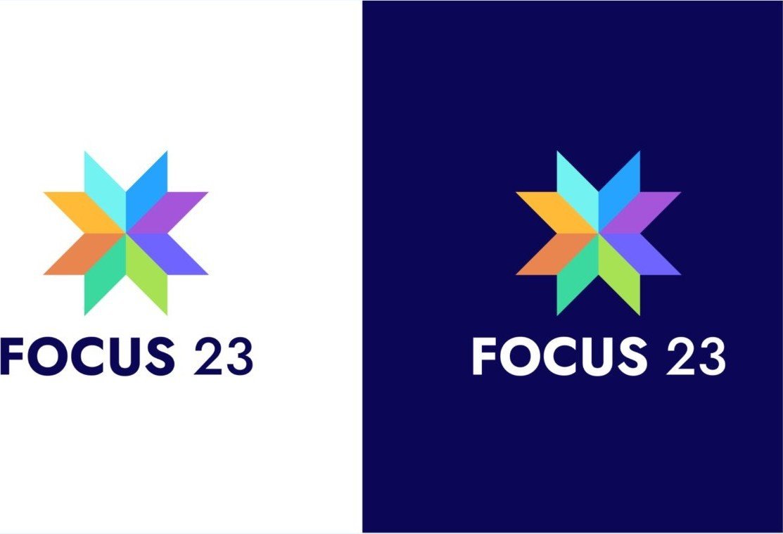 FOCUS 23 logo on white and on navy