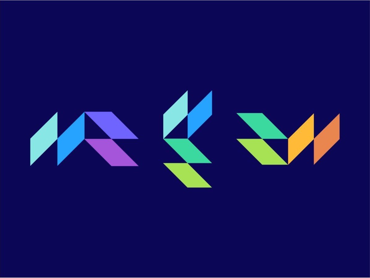 Angular multicolor pattern fragments on navy