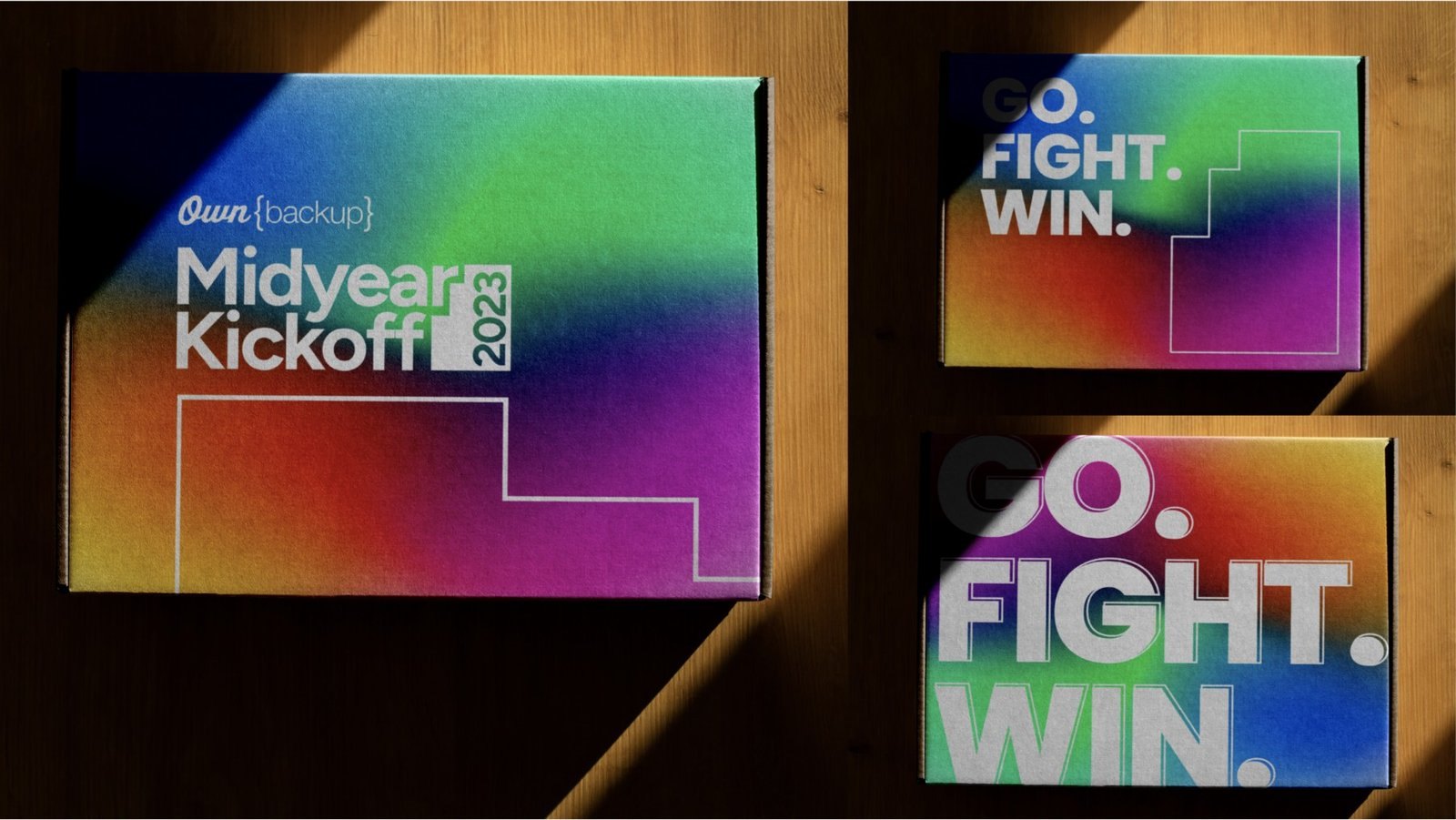 Gradient swag boxes on a wooden surface