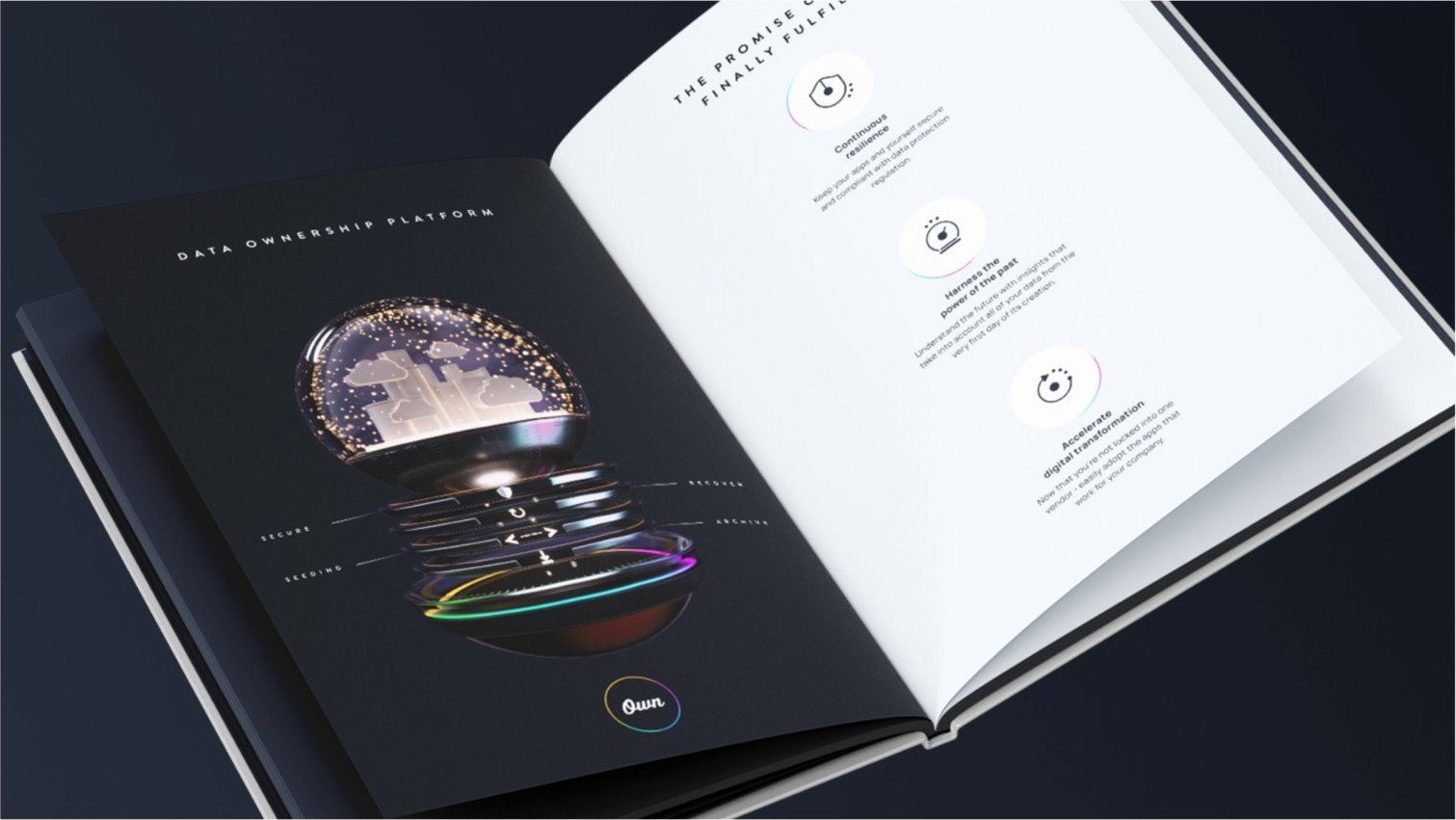 Open brand book showing the data ownership platform