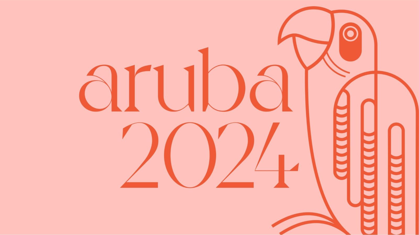 Aruba 2024 greeting card with a line-drawn parrot