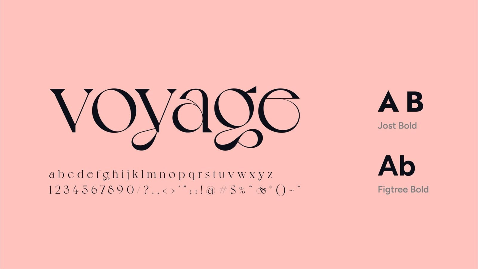 Voyage display typeface specimen with Jost and Figtree