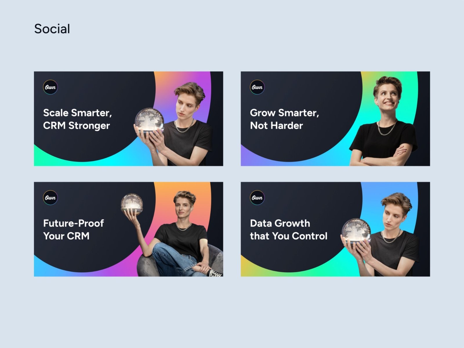 Four social posts: Scale Smarter, Grow Smarter, Future-Proof Your CRM, Data Growth that You Control