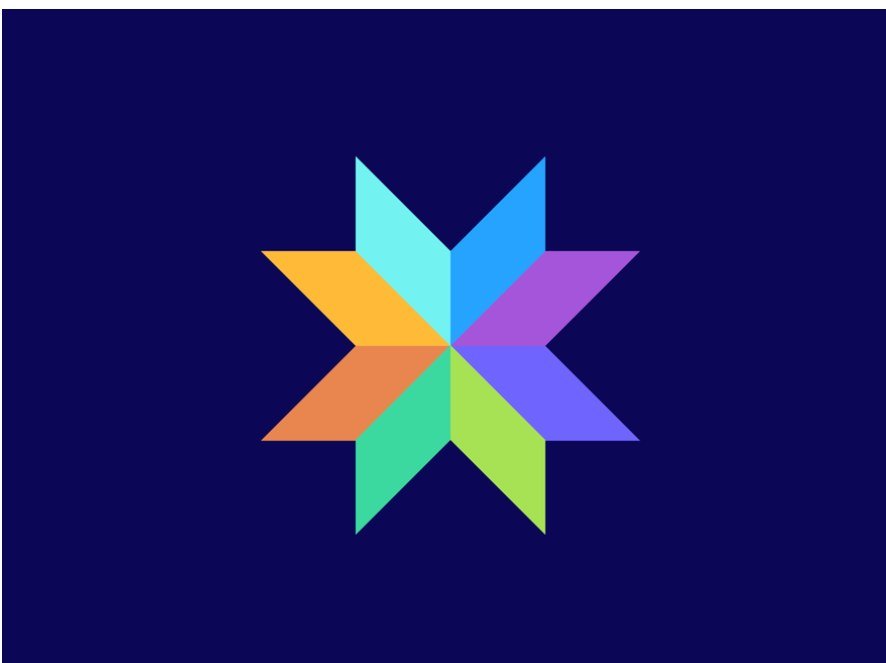 Multicolor eight-point star mark on deep navy