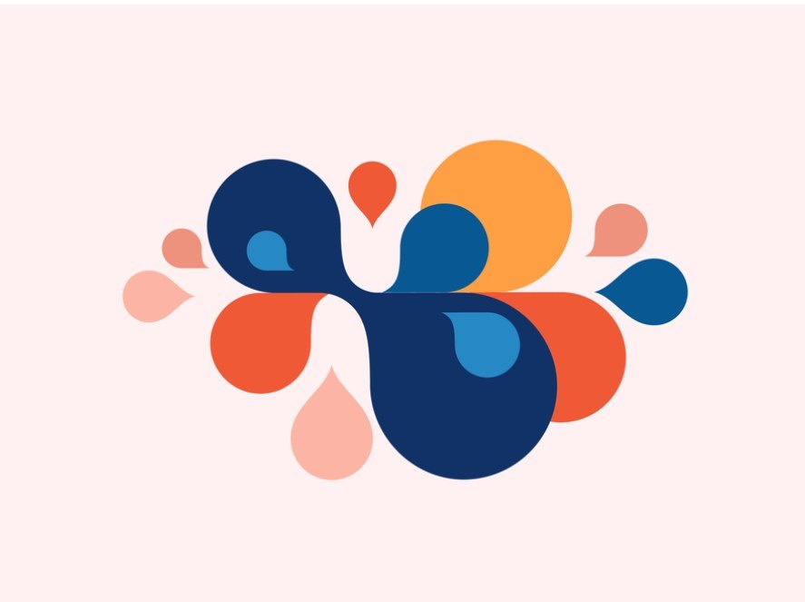 Playful navy, orange and pink droplet pattern